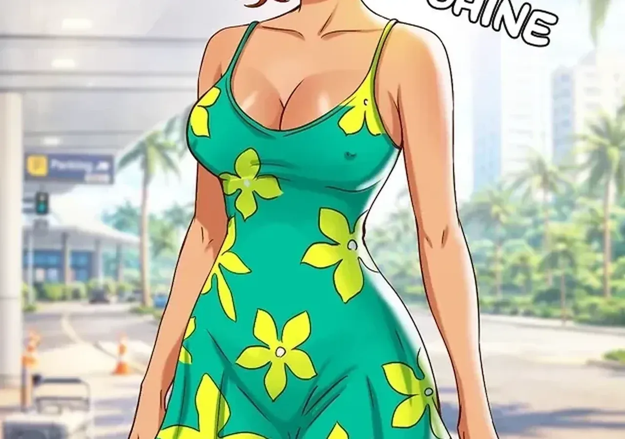 Victoria arriving in a green vacation dress in official Daughter or Mother artwork